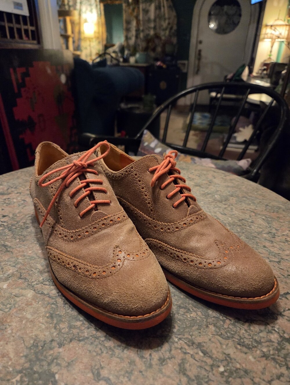 Cole Haan Maple Brown Suede Oxford Broques W/ Orange Accents 8.5